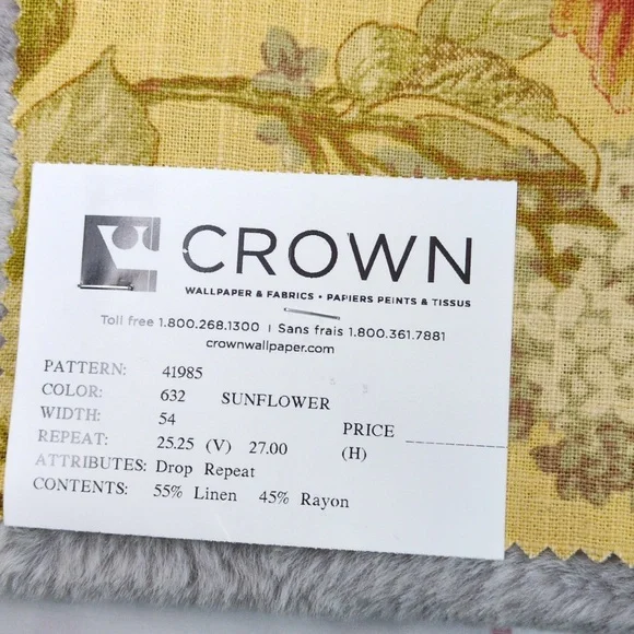 Crown Sunflower Yellow Floral Linen Blend Fabric - Picture 2 of 3
